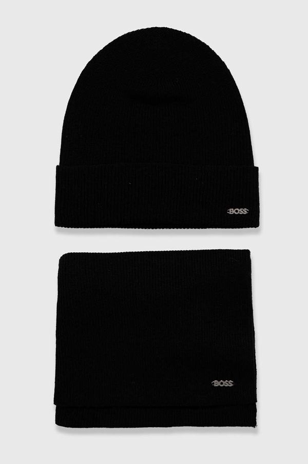 Boss Vunena kapa i šal BOSS boja: crna