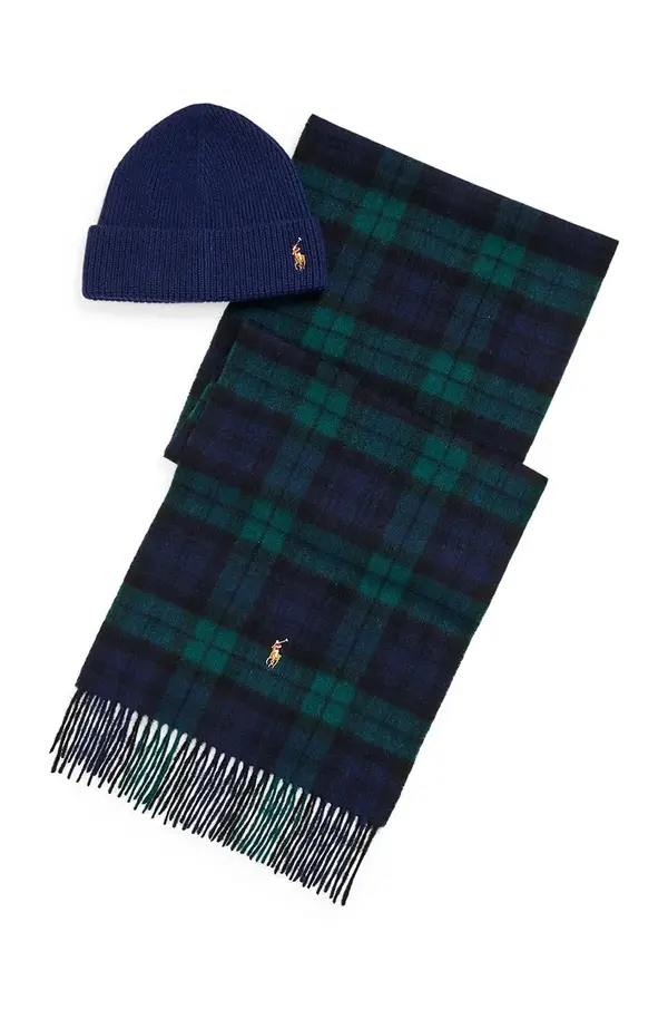 Ralph Lauren Vunena kapa i šal Polo Ralph Lauren boja: tamno plava, 449959530