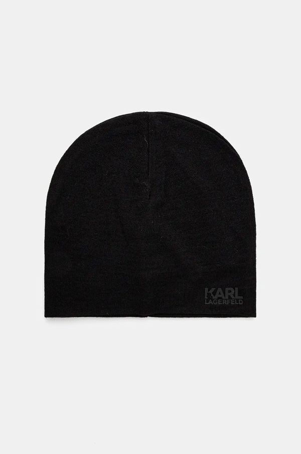 Karl Lagerfeld Vunena kapa Karl Lagerfeld boja: crna, od tanke pletenine, vunena, 544324.805601