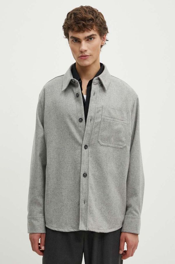 A.P.C. Vunena košulja A.P.C. surchemise basile brodee poitrine boja: siva, relaxed, s klasičnim ovratnikom, WVBCV.H02918