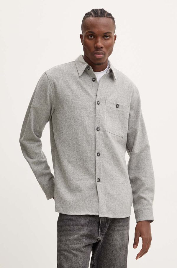 Bruuns Bazaar Vunena košulja Bruuns Bazaar WoolBBReve boja: siva, regular, s klasičnim ovratnikom, BBM2405