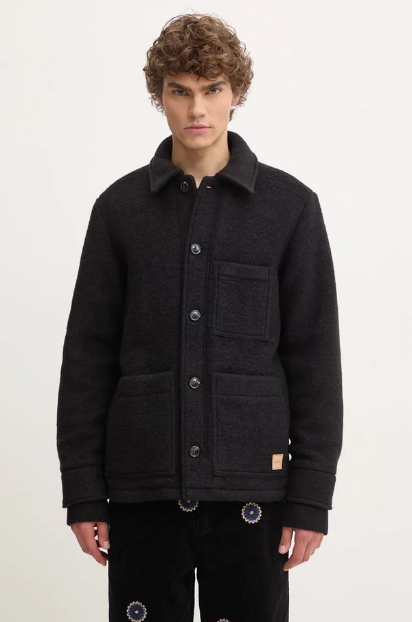 A.P.C. Vunena košulja-jakna A.P.C. veste emile patch boja: crna, za prijelazno razdoblje, WVBCA.H02961