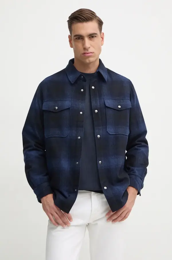 Tommy Hilfiger Vunena košulja-jakna Tommy Hilfiger boja: tamno plava, za prijelazno razdoblje, MW0MW36852