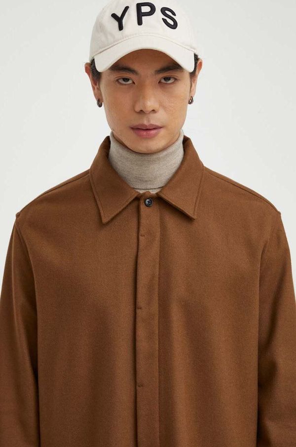 Tiger of Sweden Vunena košulja Tiger Of Sweden boja: smeđa, regular, s klasičnim ovratnikom