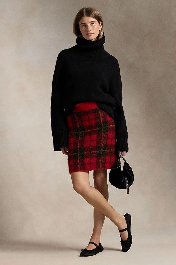 Polo Ralph Lauren Vunena suknja Polo Ralph Lauren boja: crvena, mini, ravna, 211947923