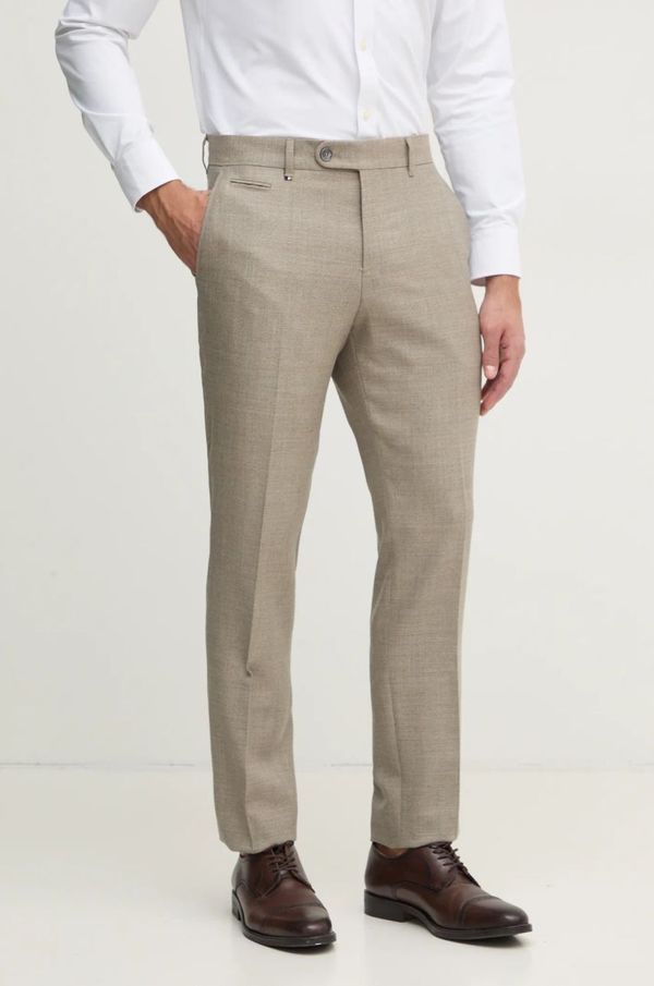 BOSS Vunene hlače BOSS boja: bež, uski kroj, 50535045