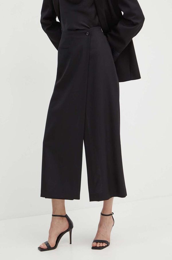 Boss Vunene hlače BOSS boja: crna, ravni kroj, visoki struk, 50518389