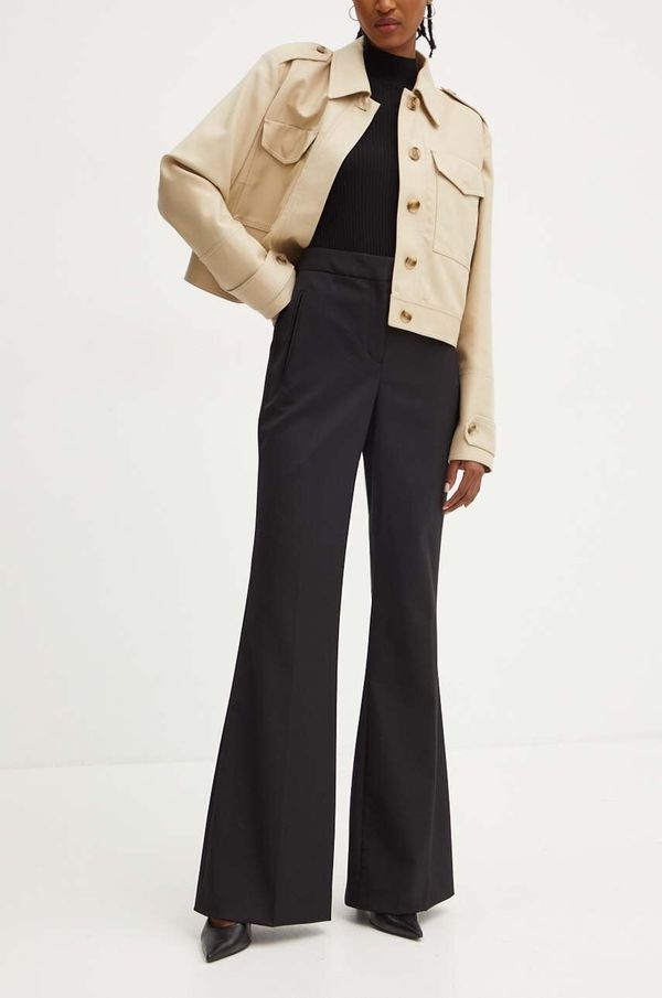 Boss Vunene hlače BOSS boja: crna, trapez, visoki struk, 50524051