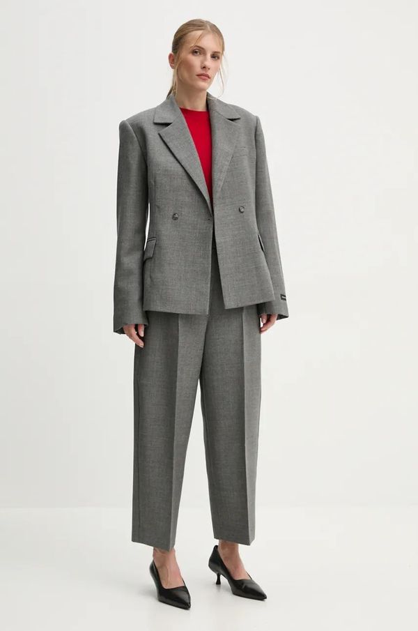 Herskind Vunene hlače Herskind Olsen boja: siva, široke, visoki struk, 5329140