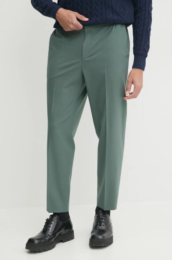 HUGO Vunene hlače HUGO boja: zelena, uski kroj, 50530110