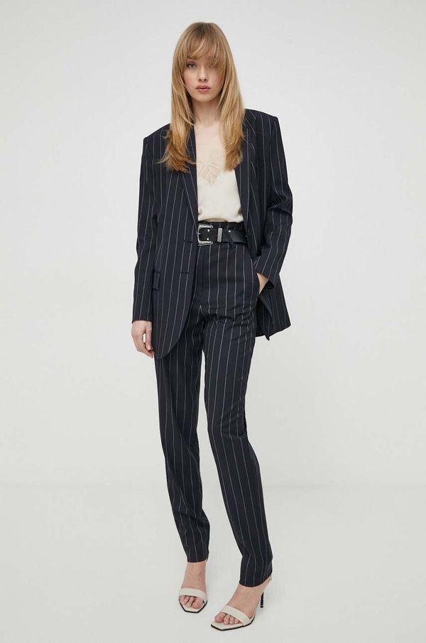 IRO Vunene hlače IRO boja: tamno plava, ravni kroj, visoki struk