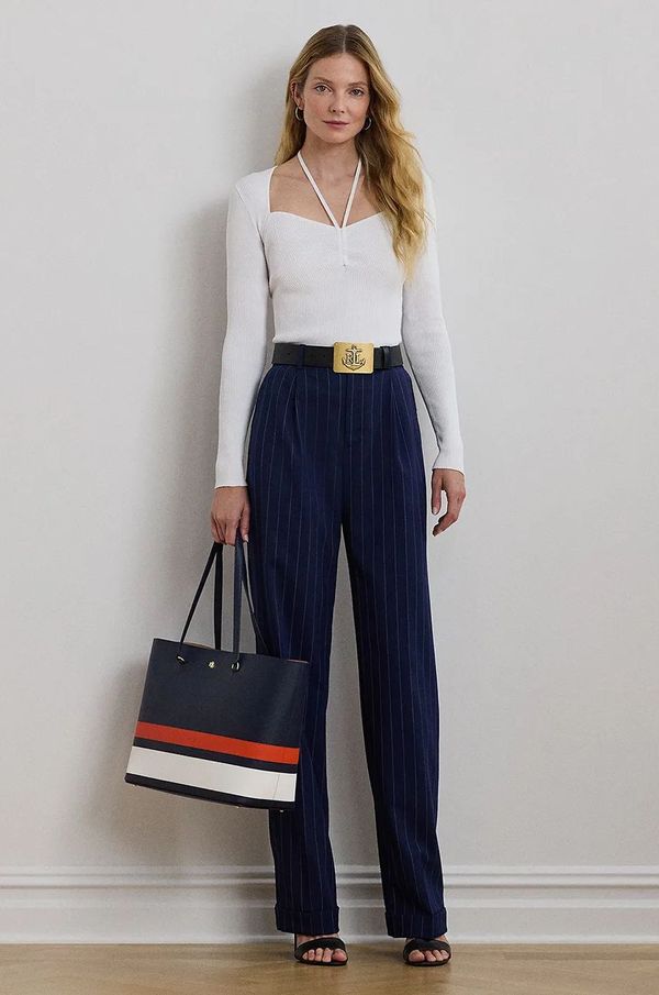 Lauren Ralph Lauren Vunene hlače Lauren Ralph Lauren boja: tamno plava, široke, visoki struk, 200957330