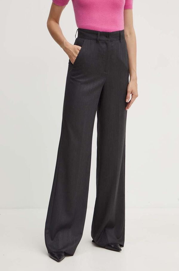 Marella Vunene hlače Marella boja: siva, široke, visoki struk, 2423136091200