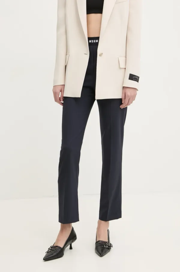 MSGM Vunene hlače MSGM boja: tamno plava, uski kroj, visoki struk, 3841MDP13.257127