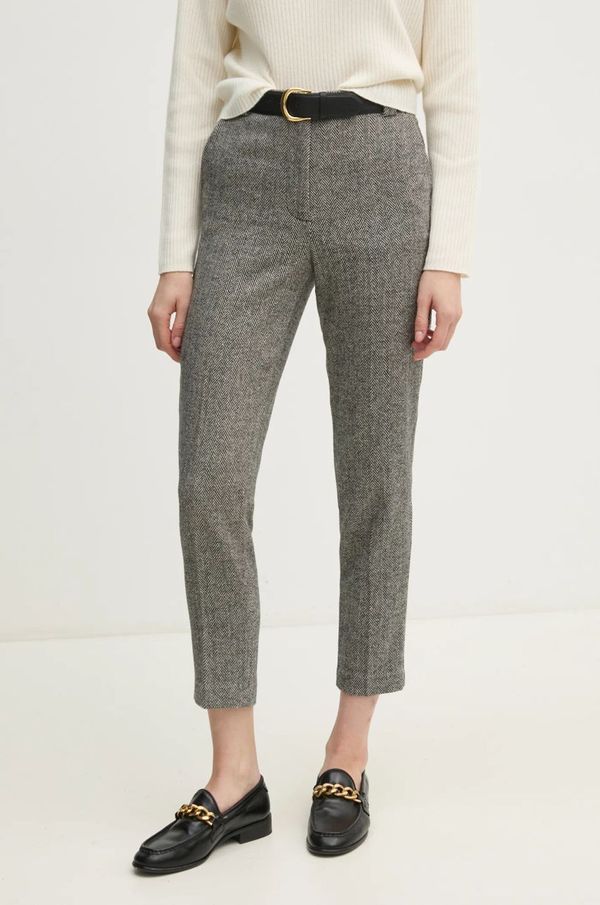 Sisley Vunene hlače Sisley boja: siva, ravni kroj, visoki struk, 45HDLF048