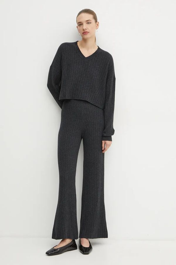 Twinset Vunene hlače Twinset boja: siva, ravni kroj, visoki struk, 242TT3361