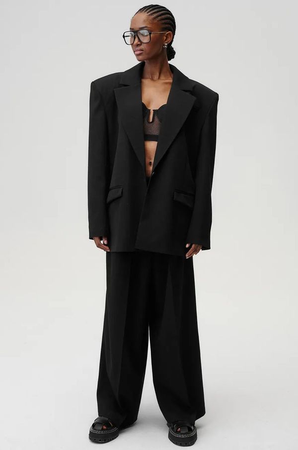 Undress Code Vunene hlače Undress Code Liberté Pants boja: crna, široke, visoki struk, 763