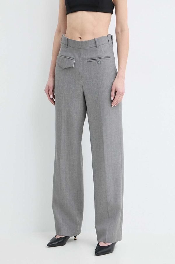 Victoria Beckham Vunene hlače Victoria Beckham boja: siva, chinos kroj, visoki struk, 1224WTR005385A