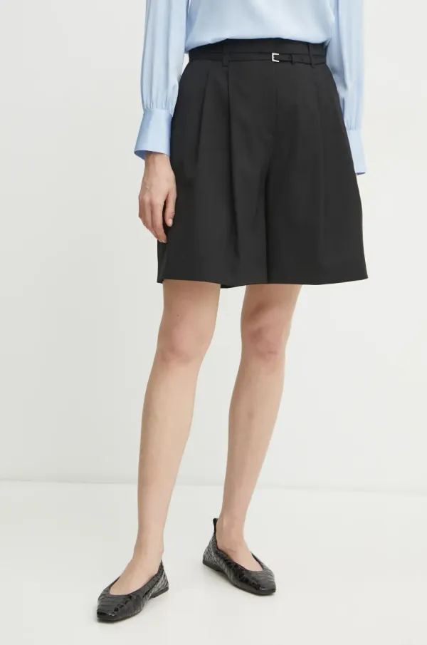 BOSS Vunene kratke hlače BOSS za žene, boja: crna, bez uzorka, visoki struk, 50537395