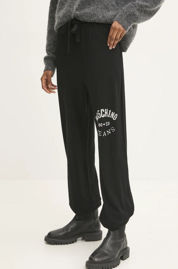 Moschino Jeans Vuneni donji dio trenirke Moschino Jeans boja: crna, s aplikacijom, J0380 8700