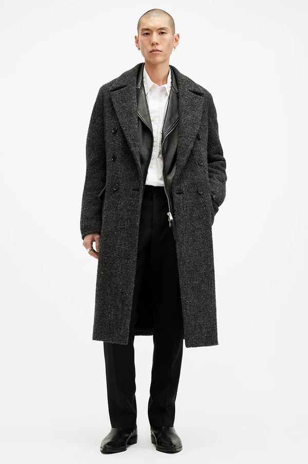 AllSaints Vuneni kaput AllSaints ADLER boja: siva, za prijelazno razdoblje, kopčanje u dva reda, M068OB