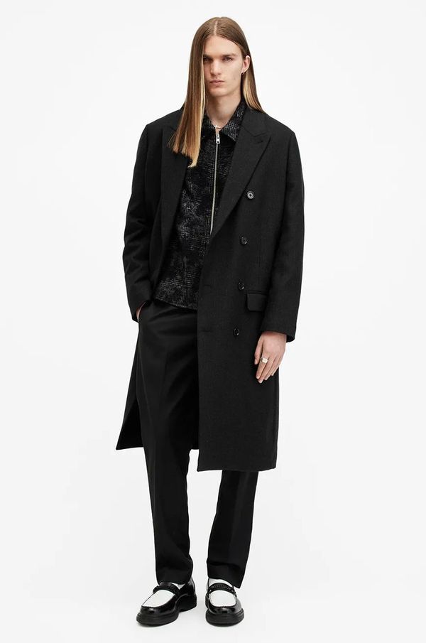 AllSaints Vuneni kaput AllSaints ARCADE boja: crna, za prijelazno razdoblje, kopčanje u dva reda, M014OB
