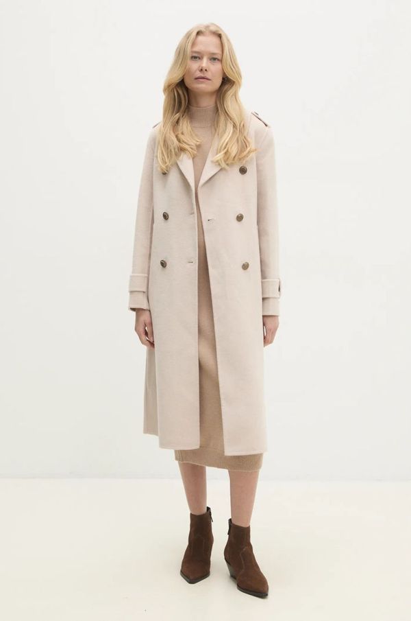 Answear Lab Vuneni kaput Answear Lab boja: bež, za prijelazno razdoblje, kopčanje u dva reda