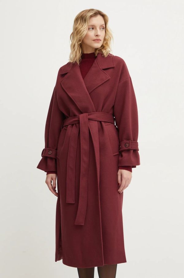 Answear Lab Vuneni kaput Answear Lab boja: bordo, za prijelazno razdoblje, oversize