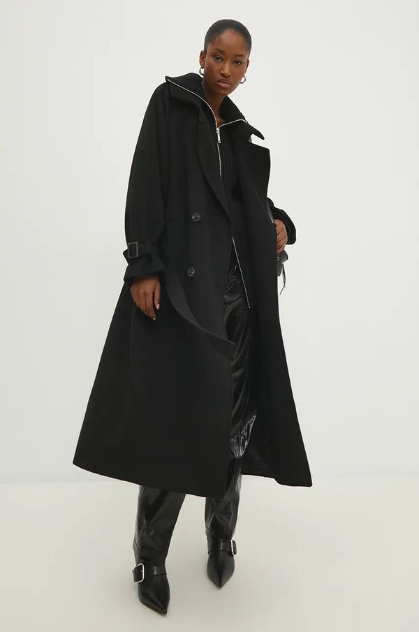 Answear Lab Vuneni kaput Answear Lab boja: crna, za prijelazno razdoblje, kopčanje u dva reda