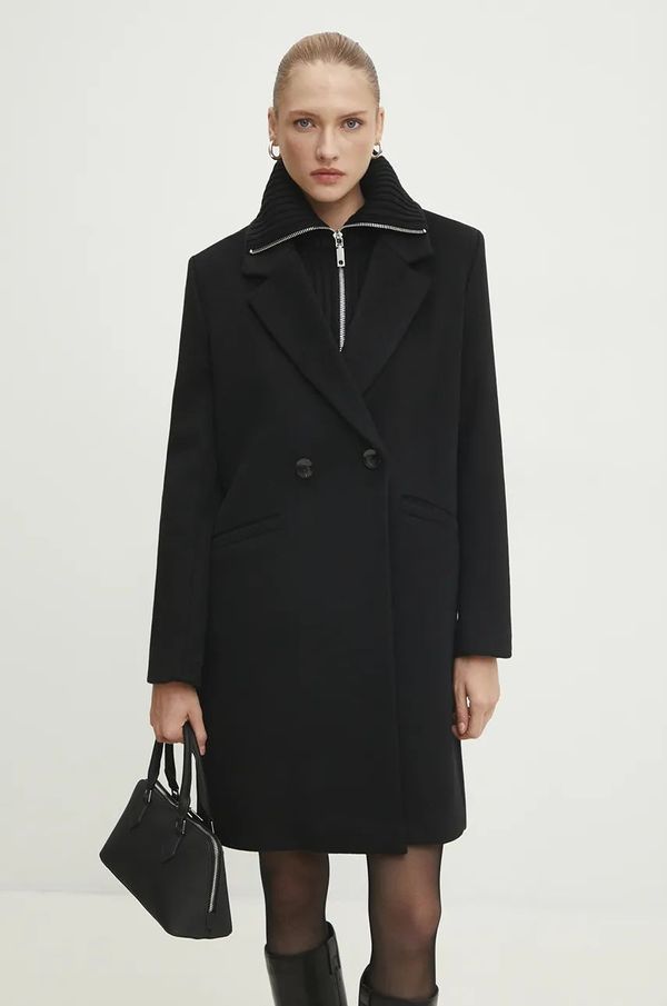 Answear Lab Vuneni kaput Answear Lab boja: crna, za prijelazno razdoblje, kopčanje u dva reda