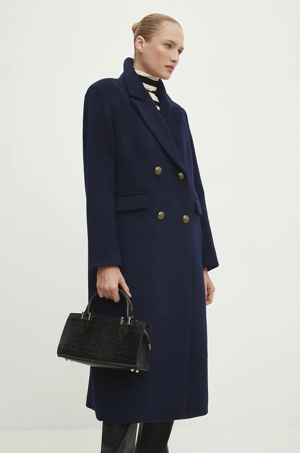 Answear Lab Vuneni kaput Answear Lab boja: tamno plava, za prijelazno razdoblje, kopčanje u dva reda