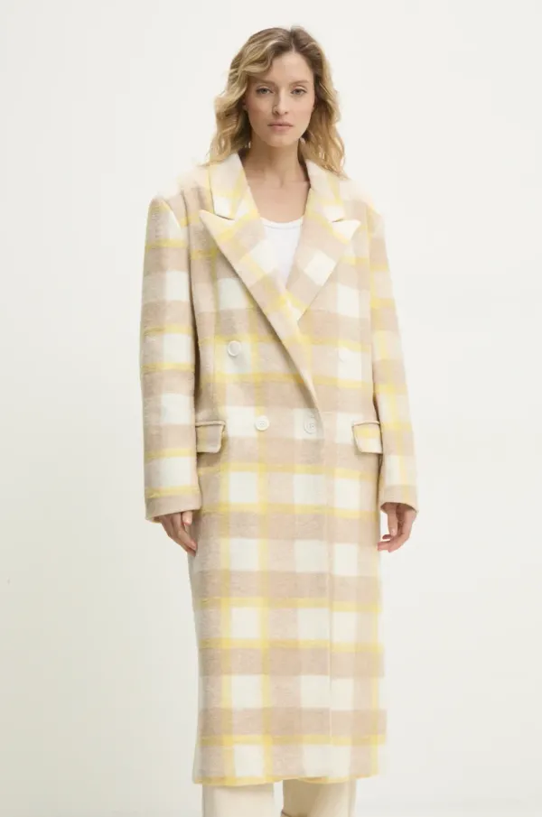 Answear Lab Vuneni kaput Answear Lab za žene, boja: žuta, za prijelazno razdoblje, kopčanje u dva reda