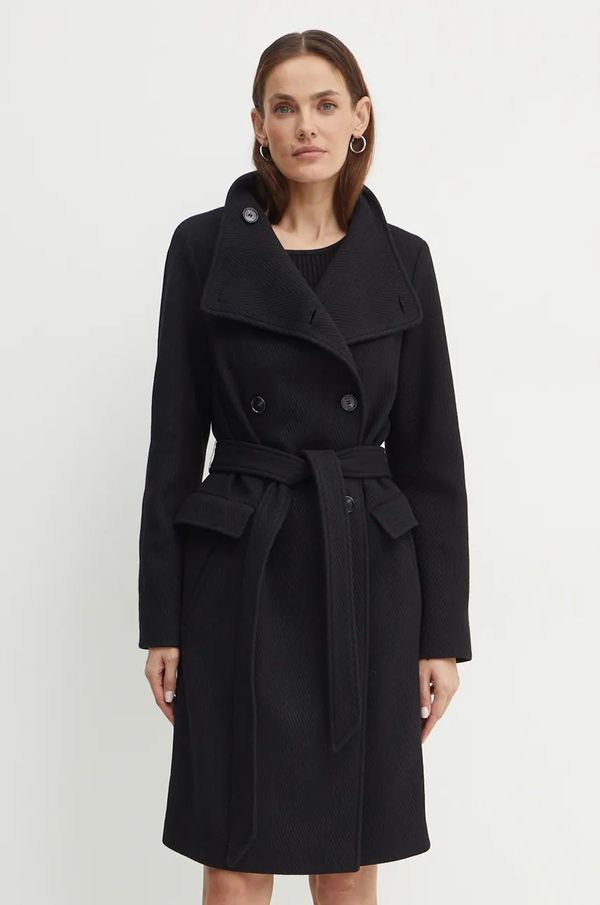 Boss Vuneni kaput BOSS boja: crna, za prijelazno razdoblje, kopčanje u dva reda, 50518897