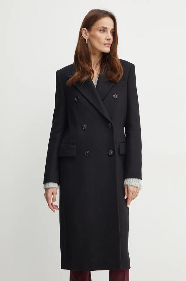 Boss Vuneni kaput BOSS boja: crna, za prijelazno razdoblje, kopčanje u dva reda, 50524975