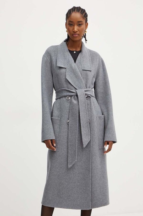 Boss Vuneni kaput BOSS boja: siva, za prijelazno razdoblje, kopčanje u dva reda, 50521160