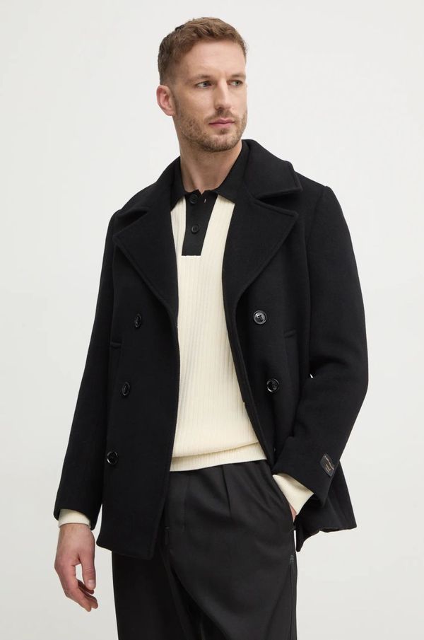 Liu Jo Vuneni kaput Liu Jo boja: crna, za prijelazno razdoblje, kopčanje u dva reda, QXX012 T2583