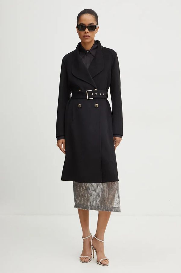 Liu Jo Vuneni kaput Liu Jo boja: crna, za prijelazno razdoblje, kopčanje u dva reda, WF4060 T4627