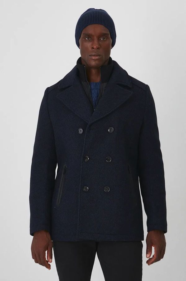 Medicine Vuneni kaput Medicine za muškarce, boja: tamno plava, za prijelazno razdoblje, kopčanje u dva reda