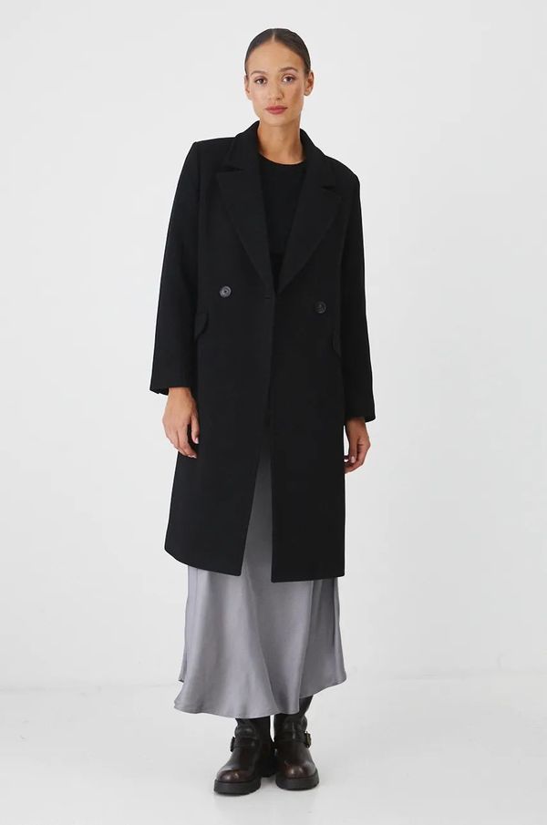 Medicine Vuneni kaput Medicine za žene, boja: crna, za prijelazno razdoblje, kopčanje u dva reda