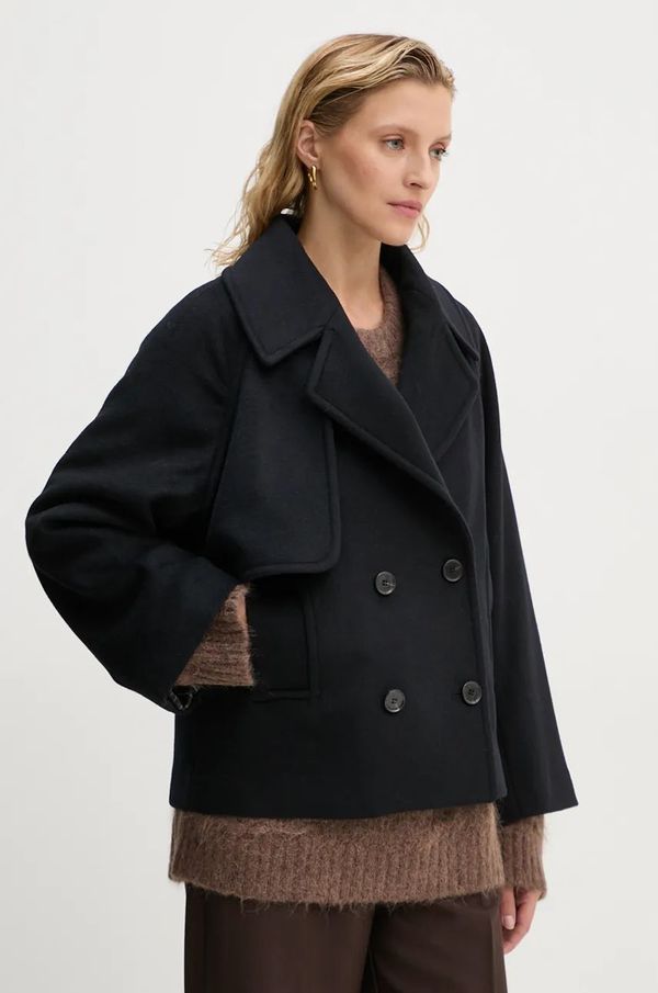 MUNTHE Vuneni kaput MUNTHE THOKE boja: crna, za prijelazno razdoblje, oversize, 243153424340