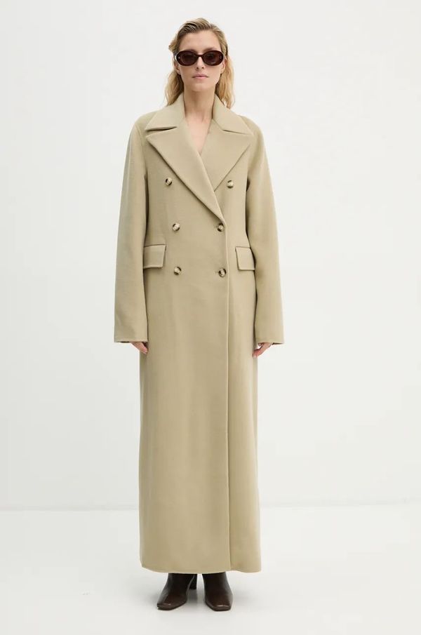 Nanushka Vuneni kaput Nanushka DAMIRA boja: zelena, za prijelazno razdoblje, kopčanje u dva reda, NW24PFSG27462