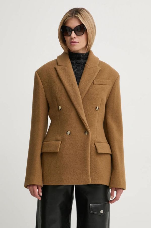 Nanushka Vuneni kaput Nanushka PACEY boja: smeđa, za prijelazno razdoblje, kopčanje u dva reda, NW24FWJK39976