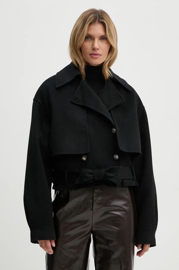 Nanushka Vuneni kaput Nanushka SATOYO boja: crna, za prijelazno razdoblje, oversize, NW24CROW01699