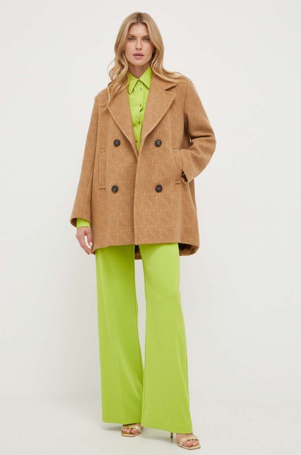 Pinko Vuneni kaput Pinko boja: smeđa, za prijelazno razdoblje, kopčanje u dva reda