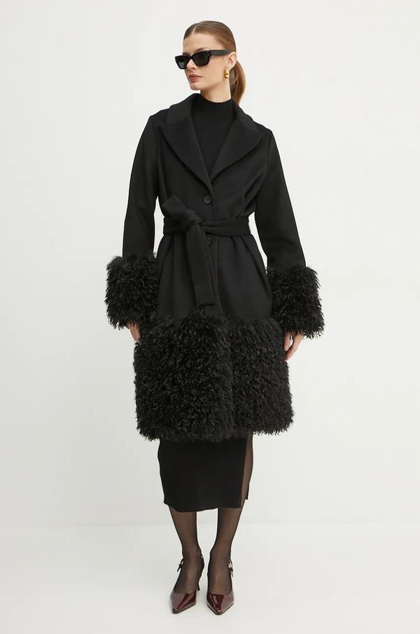 Twinset Vuneni kaput Twinset boja: crna, za prijelazno razdoblje, 242TT2400