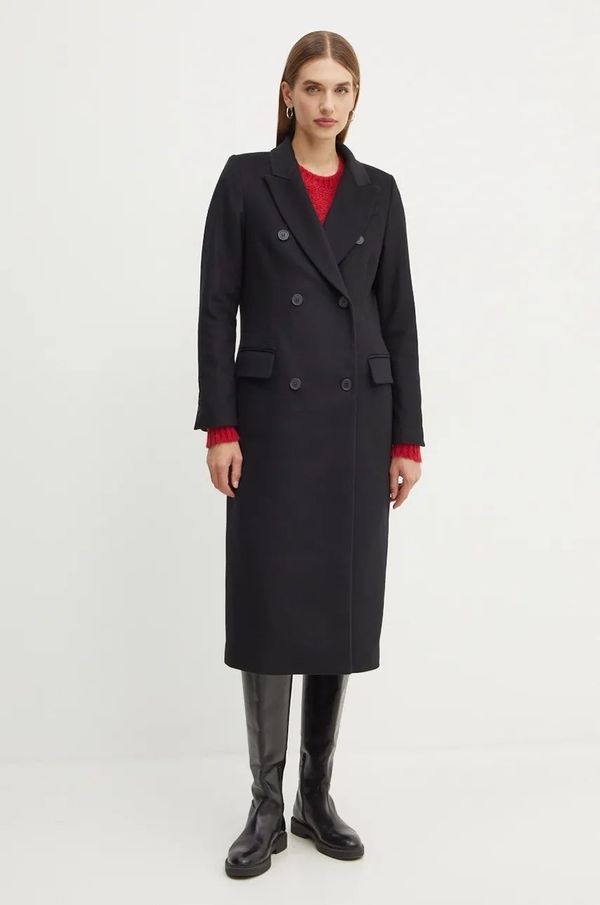 Twinset Vuneni kaput Twinset boja: crna, za prijelazno razdoblje, kopčanje u dva reda, 242TT2201