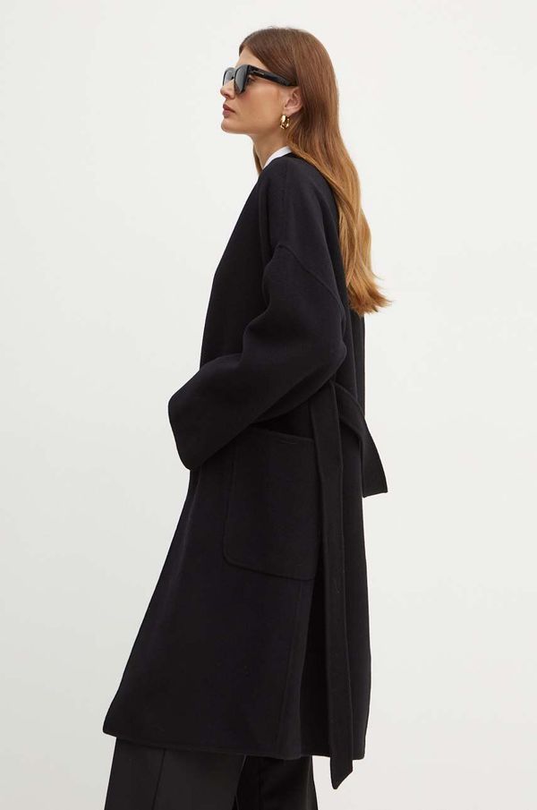 Weekend Max Mara Vuneni kaput Weekend Max Mara boja: crna, za prijelazno razdoblje, bez zakopčavanja, 2425016011600