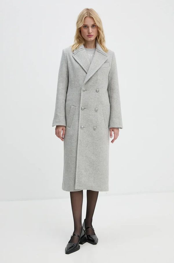 Zadig&Voltaire Vuneni kaput ZADIG&VOLTAIRE boja: siva, za prijelazno razdoblje, kopčanje u dva reda, WWCO00216