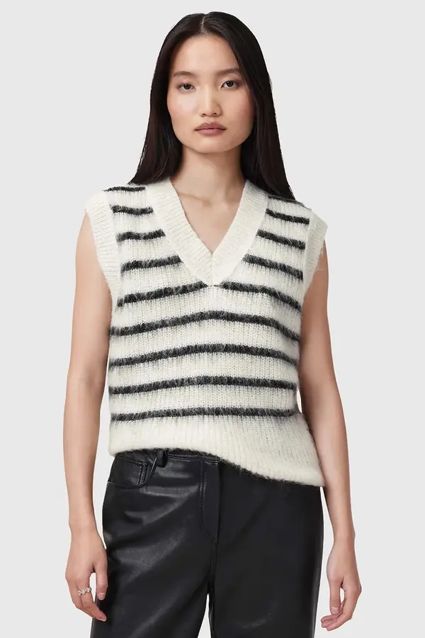 AllSaints Vuneni prsluk AllSaints RIGA za žene, boja: bijela, lagani, W002KC