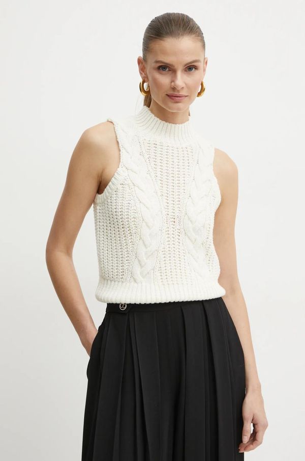 Twinset Vuneni prsluk Twinset boja: bež, topli, s poludolčevitom, 242AT3180